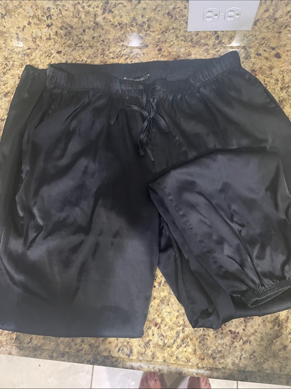 Harlow Black Satin Pajama pants with Drawstring